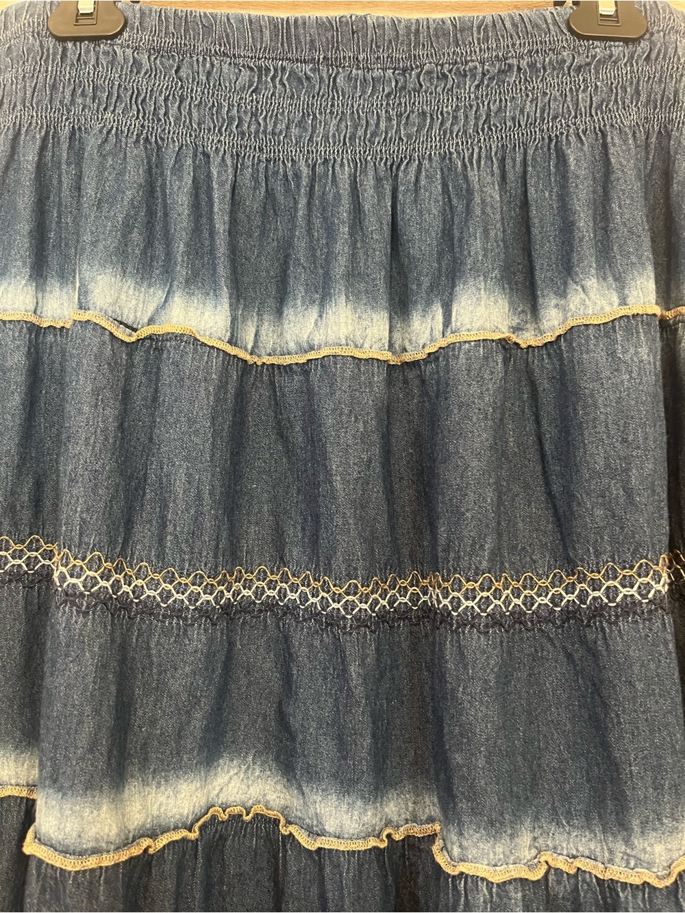 100% Cotton Tiered Denim Y2K Maxi Skirt - Picture 3 of 7